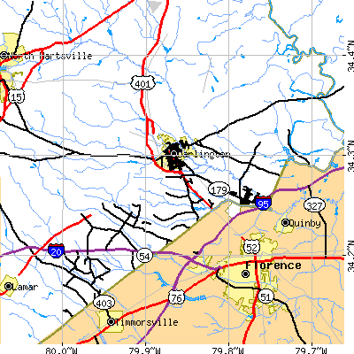 Zip code 29532 close-up map