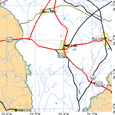 Zip code 29571 close-up map
