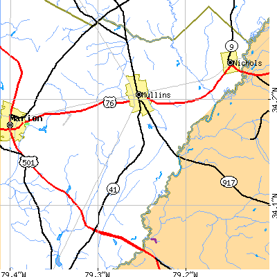 Zip code 29574 close-up map