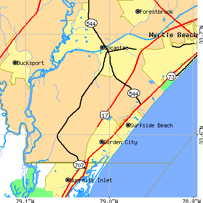 Zip code 29575 close-up map