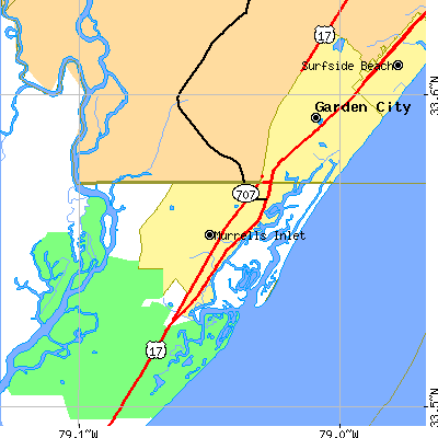 Zip code 29576 close-up map