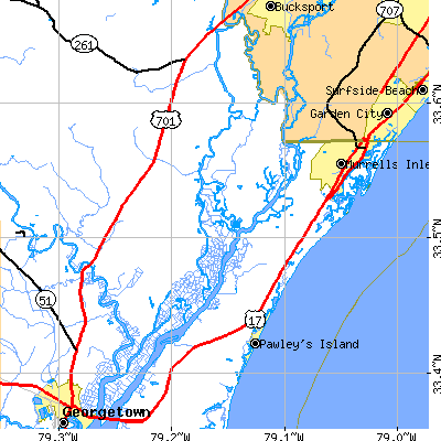 Zip code 29585 close-up map
