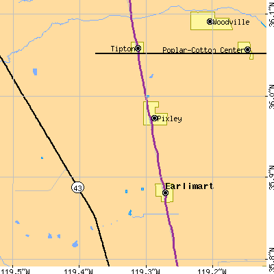 Zip code 93256 close-up map