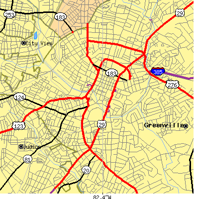 Zip code 29601 close-up map