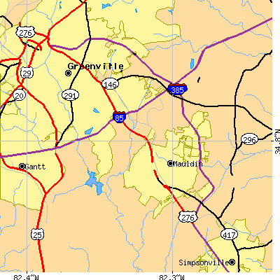 Zip code 29607 close-up map