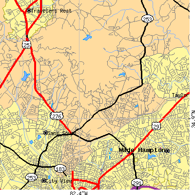 Zip code 29609 close-up map