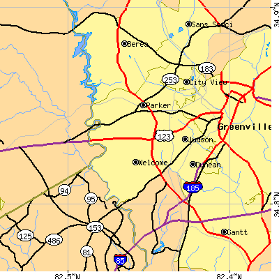 Zip code 29611 close-up map