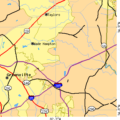 Zip code 29615 close-up map