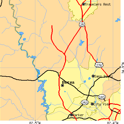 Zip code 29617 close-up map