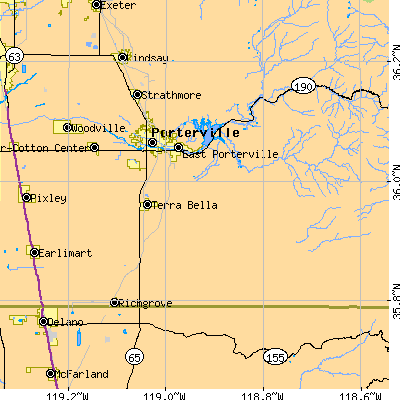 Zip code 93257 close-up map