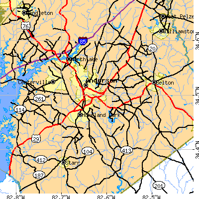 Zip code 29621 close-up map