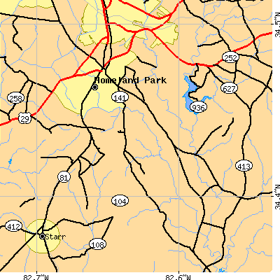 Zip code 29624 close-up map
