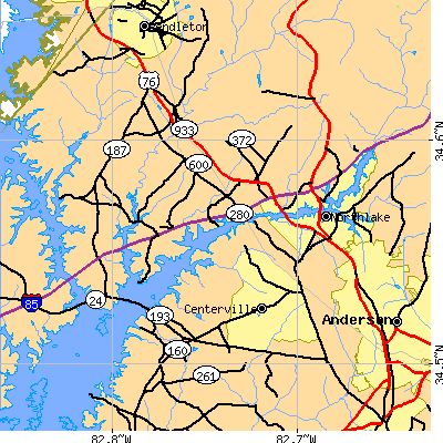Zip code 29625 close-up map