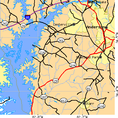 Zip code 29626 close-up map