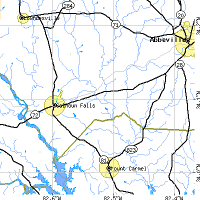 Zip code 29628 close-up map