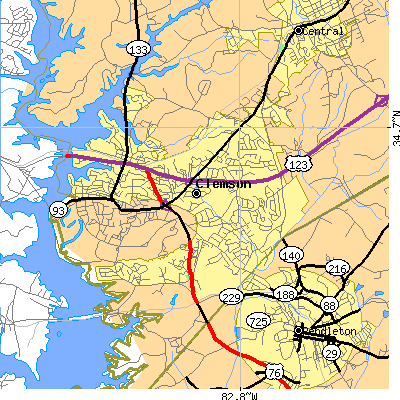 Zip code 29631 close-up map