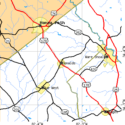 Zip code 29638 close-up map
