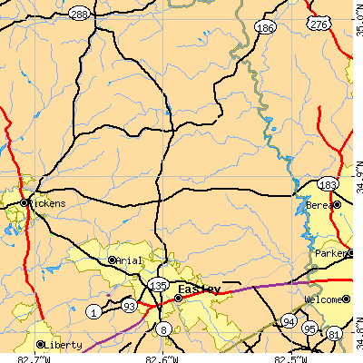 Zip code 29640 close-up map
