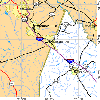 Zip code 29644 close-up map