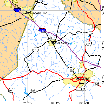 Zip code 29645 close-up map