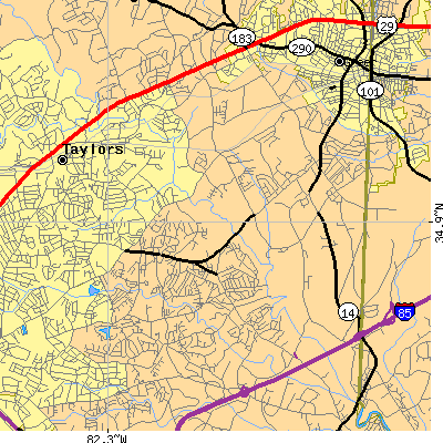 Zip code 29650 close-up map
