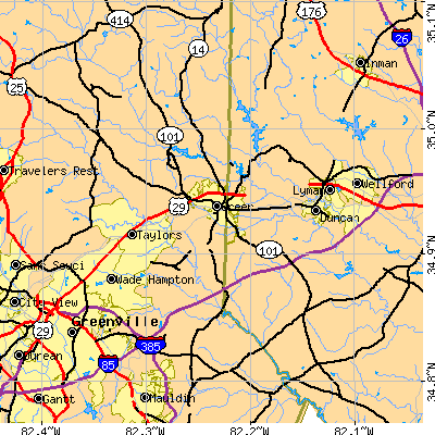 Zip code 29651 close-up map