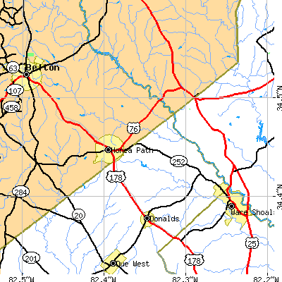 Zip code 29654 close-up map