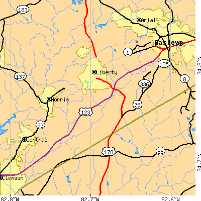 Zip code 29657 close-up map