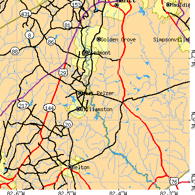 Zip code 29669 close-up map