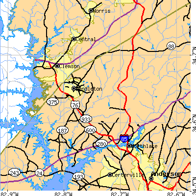 Zip code 29670 close-up map