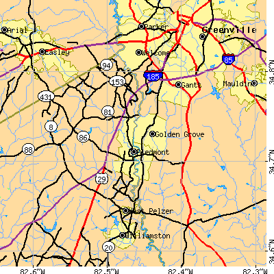 Zip code 29673 close-up map