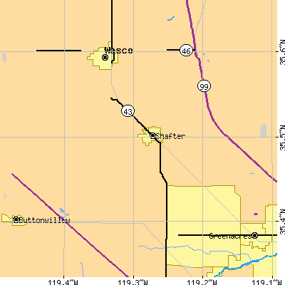 Zip code 93263 close-up map