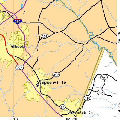 Zip code 29681 close-up map