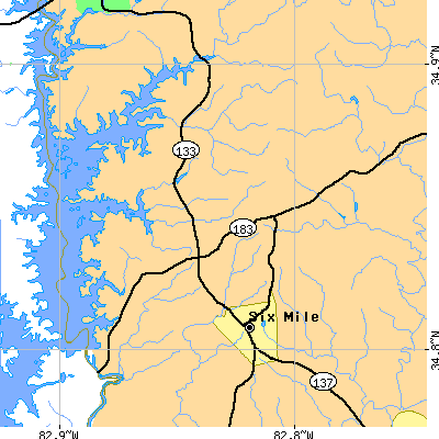Zip code 29682 close-up map