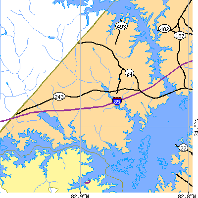 Zip code 29689 close-up map