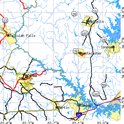 Zip code 29693 close-up map