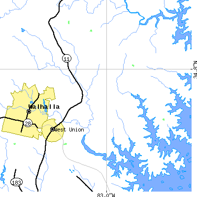 Zip code 29696 close-up map