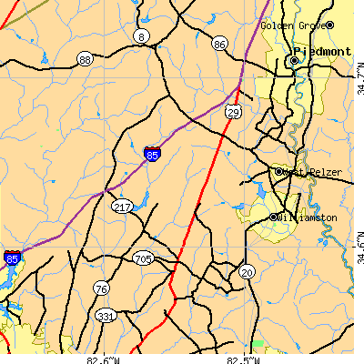Zip code 29697 close-up map