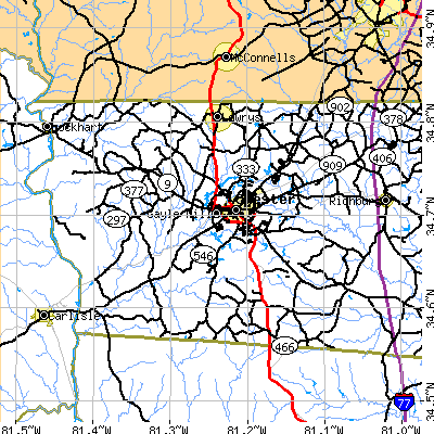 Zip code 29706 close-up map
