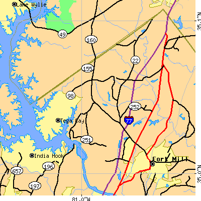 Zip code 29708 close-up map