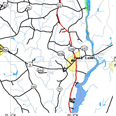 Zip code 29714 close-up map