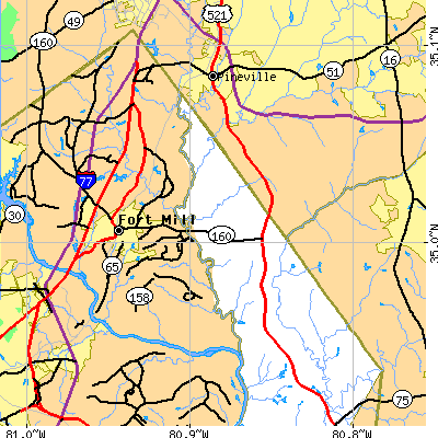 Zip code 29715 close-up map