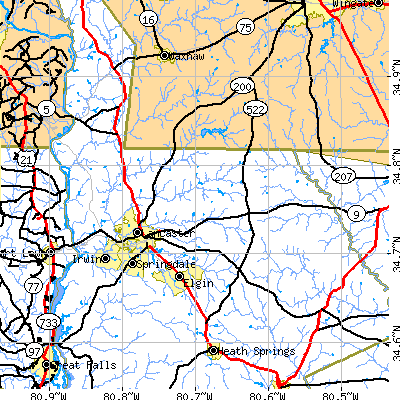 Zip code 29720 close-up map