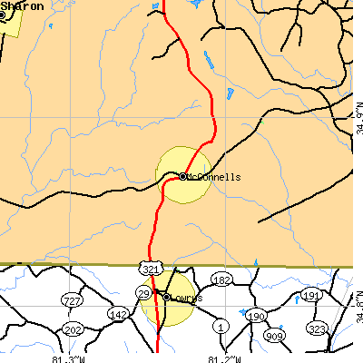 Zip code 29726 close-up map