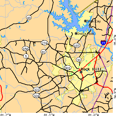 Zip code 29732 close-up map