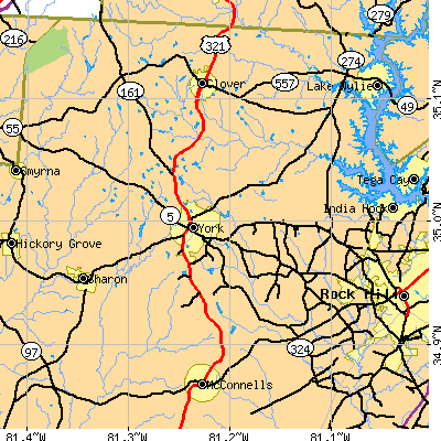 Zip code 29745 close-up map