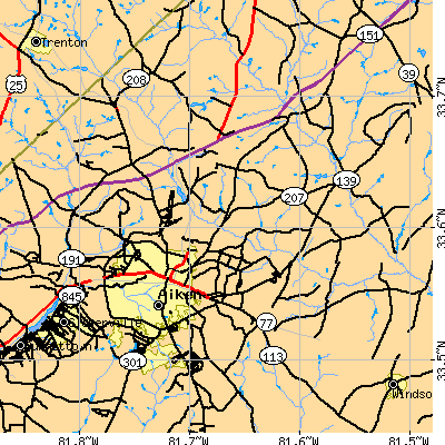 Zip code 29801 close-up map
