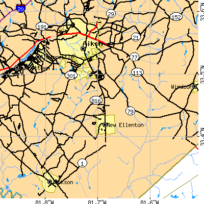 Zip code 29803 close-up map