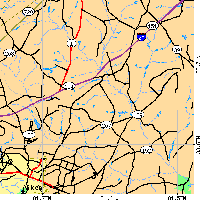 Zip code 29805 close-up map