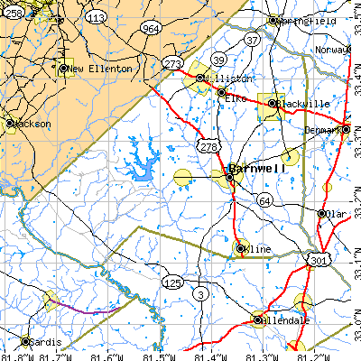 Zip code 29812 close-up map